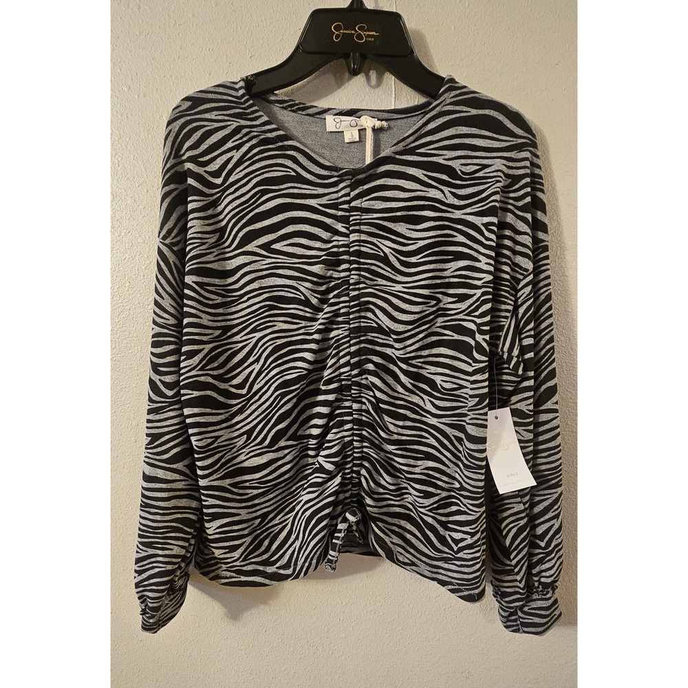 Jessica Simpson Shirt Girls L (12) Zebra Print Cropped Ruched Top NWT